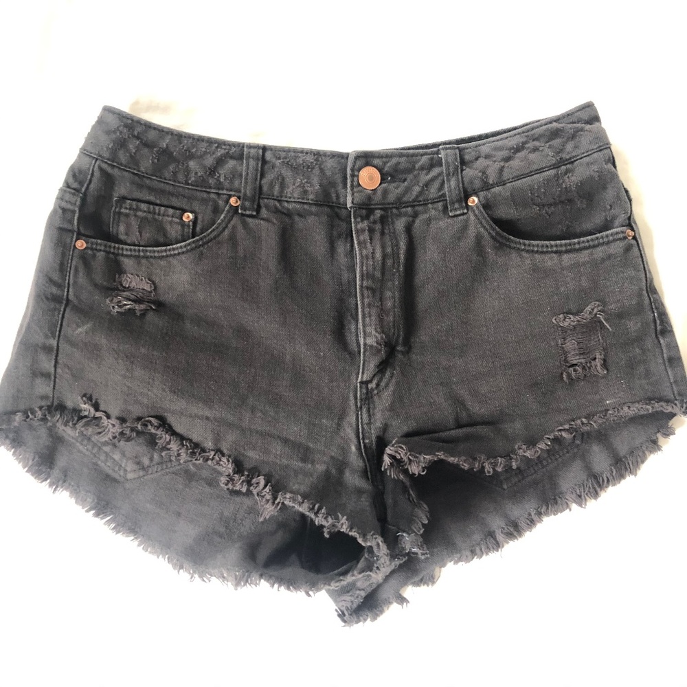 H&M Black Ripped Mid-waist Shorts
